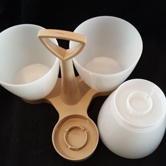 Vintage Tupperware 757 Condiments Caddy Carrier Bowl Plastic Brown White Picnic - Picture 5 of 6